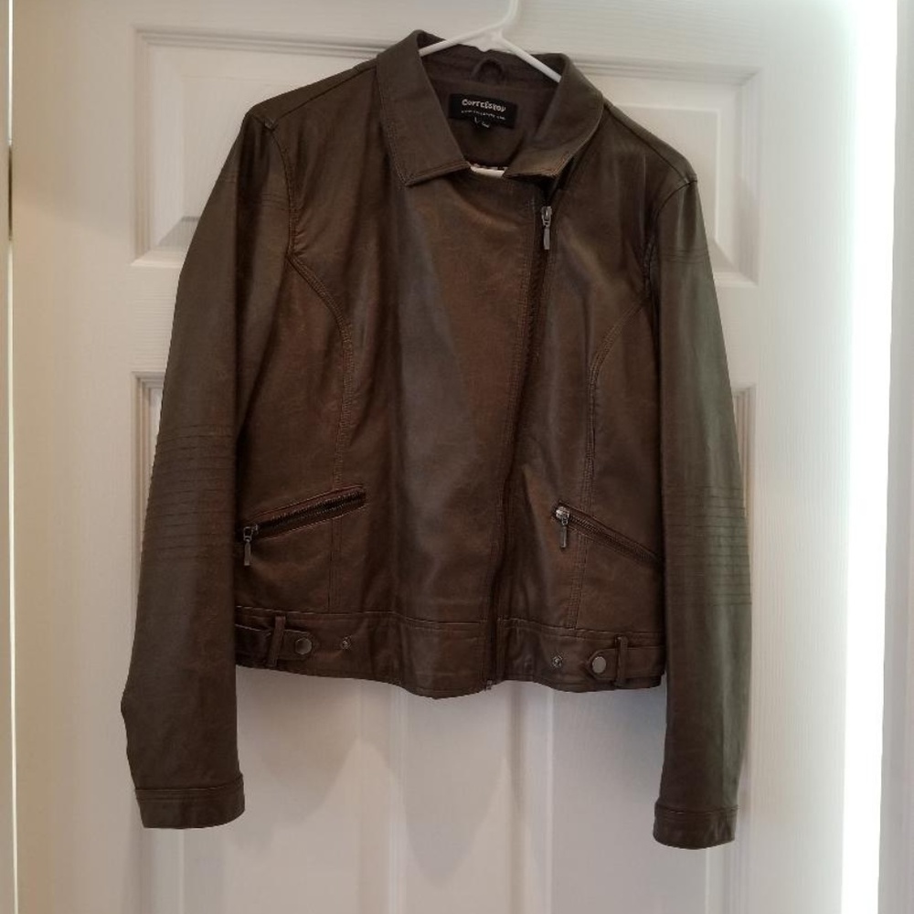 Brown Leather Look Short Jacket